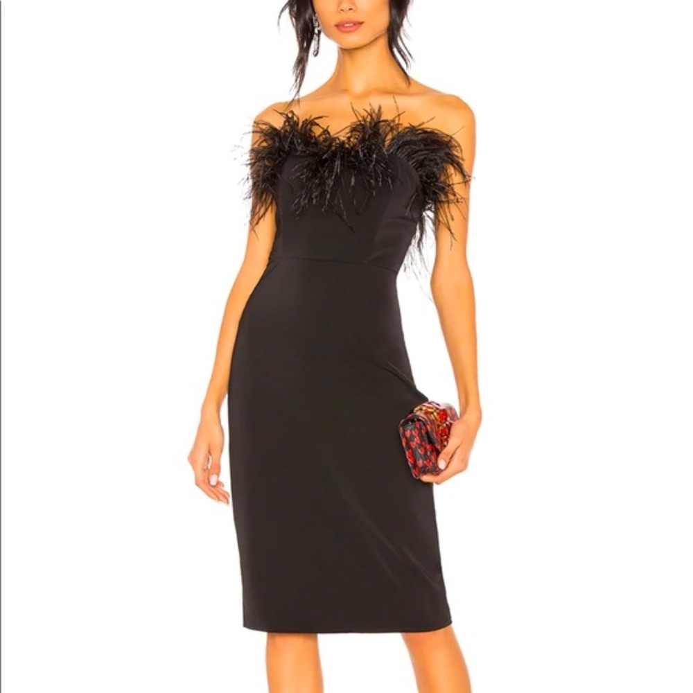 LPA Strapless Ostrich Feather-Trimmed Black Dress NWT Small